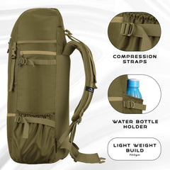 Hover 50L Backpack for Men & Women, Light weight with Multi-Pocket & Rain Cover - Olivegreen