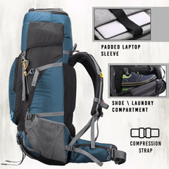 Trailblaze 75 L Trekking Bag with Rain Cover & Durable Zippers-Englishblue