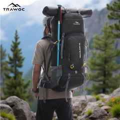 Trailblaze 75 L Trekking Bag with Rain Cover & Durable Zippers-Black