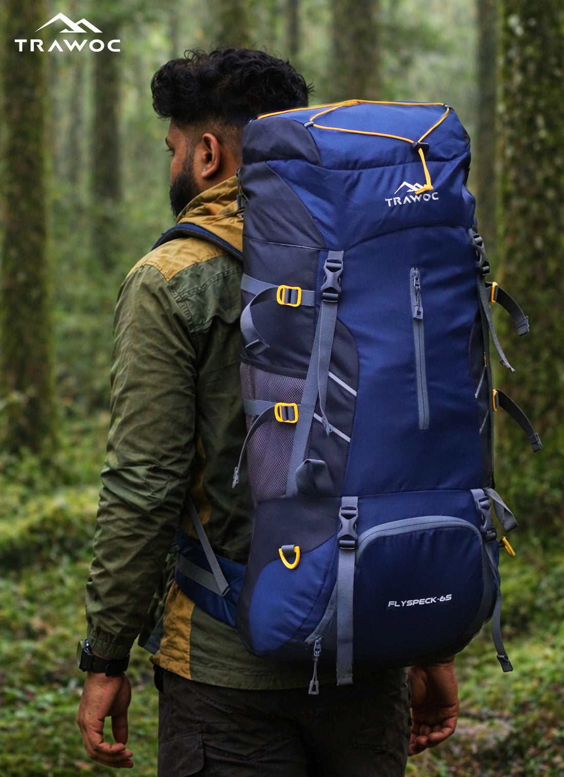 Flyspeck 65 L Travel Backpack with Lightweight Build & with Multi-Pocket Design - Navy Blue