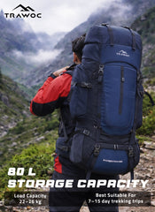 EXPEDITION 80L Rucksack with shoe compartment & Rain Cover - Navyblue (Refurbished)