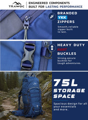Triumph X 75 L Travel Backpack for Men & Women with Spacious Main Section & Shoe Compartment - Navy Blue