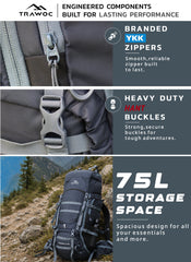 Triumph X 75 L Travel Backpack for Men & Women with Spacious Main Section & Shoe Compartment - Grey