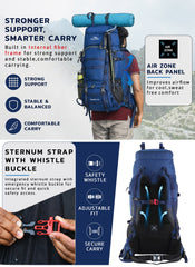 Triumph X 75 L Travel Backpack for Men & Women with Spacious Main Section & Shoe Compartment - Navy Blue