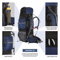 Peakpro 75 L Backpack featuring with Laptop Compartment & with Shoe Compartment – Blue