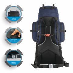 Wayfarer 80L Travel Backpack with Water-Resistant Fabric & Laptop Compartment – Navyblue