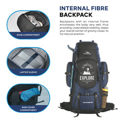 Wayfarer 80L Travel Backpack with Water-Resistant Fabric & Laptop Compartment – Navyblue