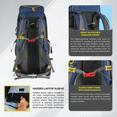 DYNAMITE 65L Travel Backpack with Rain Cover & Shoe Compartment -NavyBlue(clearance sale)