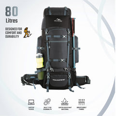 Trailmaster 80L Backpack for Hiking & Travel with Laptop Compartment & Multi-Pocket Design - Grey(clearance sale)