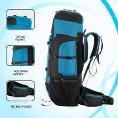 Trailmaster 80L Backpack for Hiking & Travel with Laptop Compartment & Multi-Pocket Design - SkyBlue