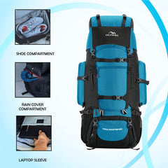 Trailmaster 80L Backpack for Hiking & Travel with Laptop Compartment & Multi-Pocket Design - SkyBlue