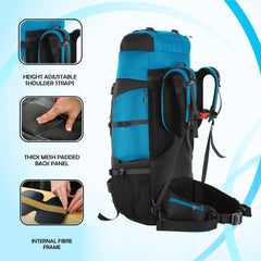 Trailmaster 80L Backpack for Hiking & Travel with Laptop Compartment & Multi-Pocket Design - SkyBlue