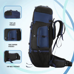 Trailmaster 80L Backpack for Hiking & Travel with Laptop Compartment & Multi-Pocket Design - NavyBlue(clearance sale)