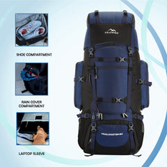 Trailmaster 80L Backpack for Hiking & Travel with Laptop Compartment & Multi-Pocket Design - NavyBlue
