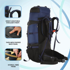 Trailmaster 80L Backpack for Hiking & Travel with Laptop Compartment & Multi-Pocket Design - NavyBlue