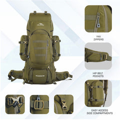 Wildwing 95L (80+15) Bag for Hiking & Travel with Shoe Compartment & Water-Resistant-Olivegreen