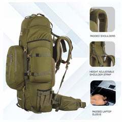 Wildwing 95L (80+15) Bag for Hiking & Travel with Shoe Compartment & Water-Resistant-Olivegreen