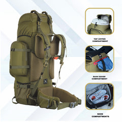 Wildwing 95L (80+15) Bag for Hiking & Travel with Shoe Compartment & Water-Resistant-Olivegreen