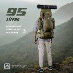Wildwing 95L (80+15) Bag for Hiking & Travel with Shoe Compartment & Water-Resistant-Olivegreen
