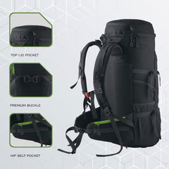 FUSION X 50 L internal frame Bag with Rain Cover and Shoe Compartment-Black(clearance sale)