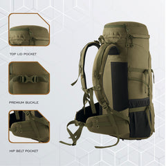FUSION X 50 L internal frame Bag with Rain Cover and Shoe Compartment-Olivegreen(clearance sale)