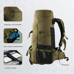 FUSION X 50 L internal frame Bag with Rain Cover and Shoe Compartment-Olivegreen(clearance sale)