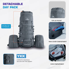 Thunderstorm 90L Rucksack for Men & Women with Shoe Compartment & Water-Resistant Fabric - Grey