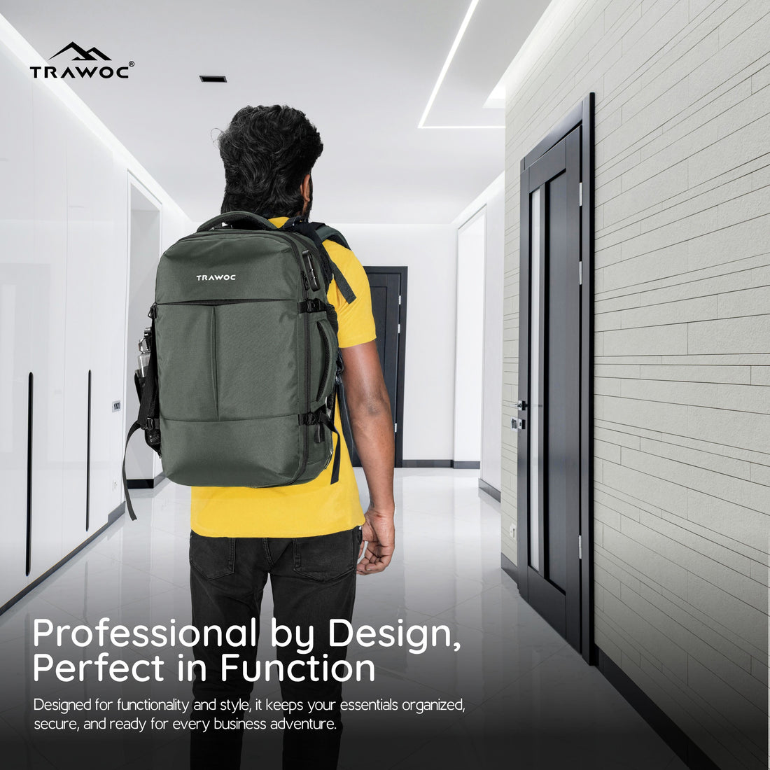 TPB01- 45L Laptop Bag with Anti-Theft Lock, Expandable Storage, USB Charging, Suitcase-Style Opening - Uniform green