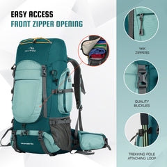 WILDQUEST 50L Travel Backpack  with Laptop Compartment, Rain Cover, Shoe Compartment-Shamrock