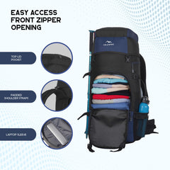 ALPINE 55L Travel Backpack Front & Top Loading Bag for Men & Women -blue
