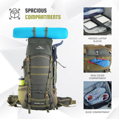 Triumph X 75 L Travel Backpack for Men & Women with Spacious Main Section & Shoe Compartment _ Hunter green