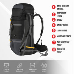 GRITMAX 55 L Front & Top Open Backpack for Hiking Trekking Bag for Men & Women with Rain Cover-Grey(clearance sale)