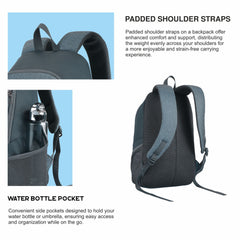 Close-up view of the shoulder straps of the CARRIZ Casual Backpack - CB01 in grey, showcasing their padded design for enhanced comfort during wear. The adjustable straps allow for a customized fit, ensuring the backpack sits securely on the shoulders.