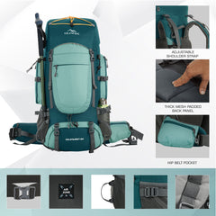 WILDQUEST 50L Travel Backpack  with Laptop Compartment, Rain Cover, Shoe Compartment-Shamrock