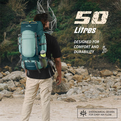 WILDQUEST 50L Travel Backpack  with Laptop Compartment, Rain Cover, Shoe Compartment-Shamrock