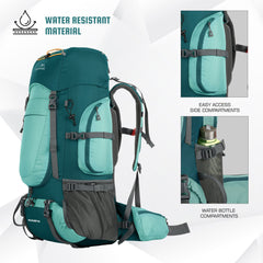 WILDQUEST 50L Travel Backpack  with Laptop Compartment, Rain Cover, Shoe Compartment-Shamrock