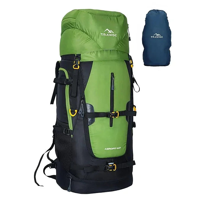 Aerofit 60L Rucksack with Multi - Pocket Design & Laptop Compartment, ideal for Hiking - Green - TRAWOC