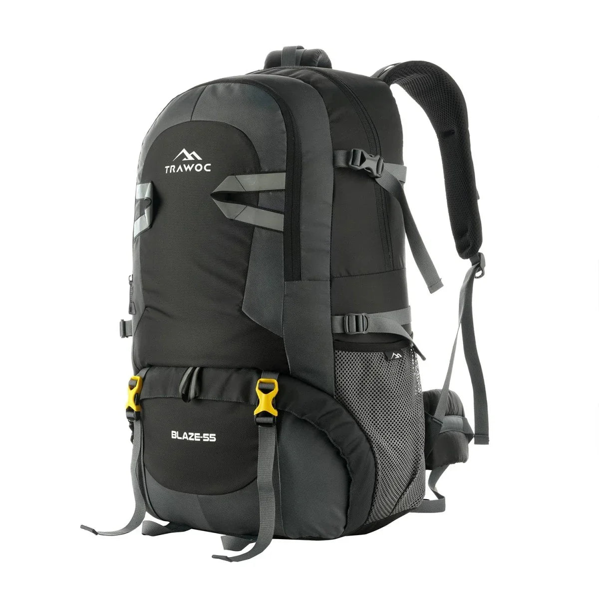 BLAZE 55 L Travel Backpack Daypack for Camping Hiking Trekking - Black - TRAWOC