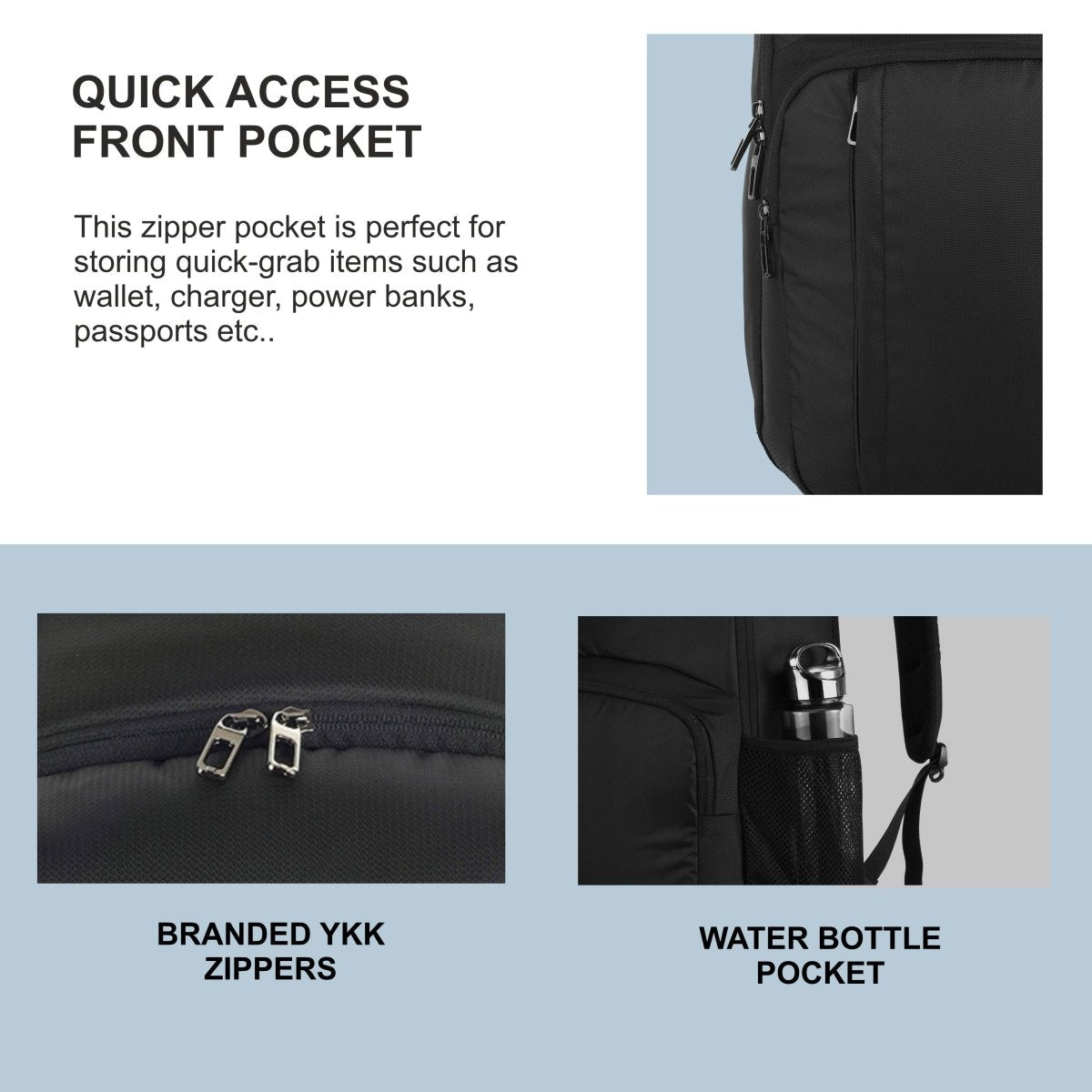 CARRIZ Casual Backpack - CB04 - BLACK - TRAWOC