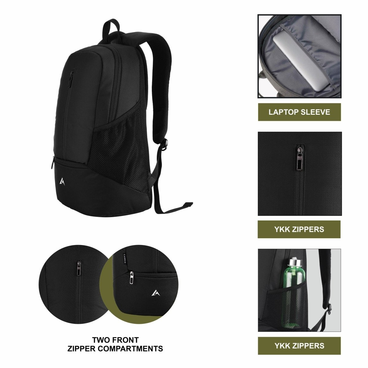 CARRIZ Casual Backpack - CB08 - BLACK - TRAWOC