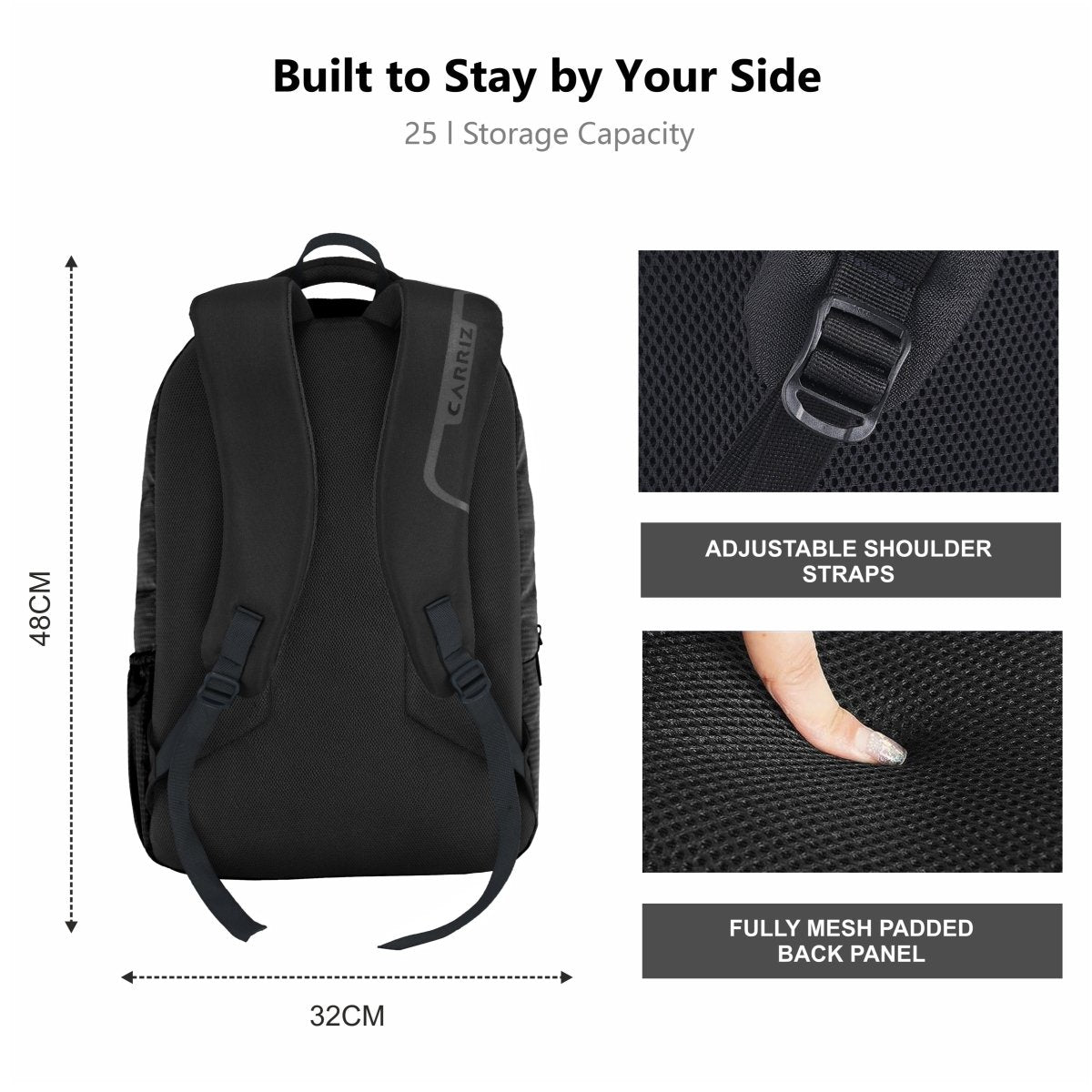 Carriz CPB03 25L Laptop Backpack - Black - TRAWOC