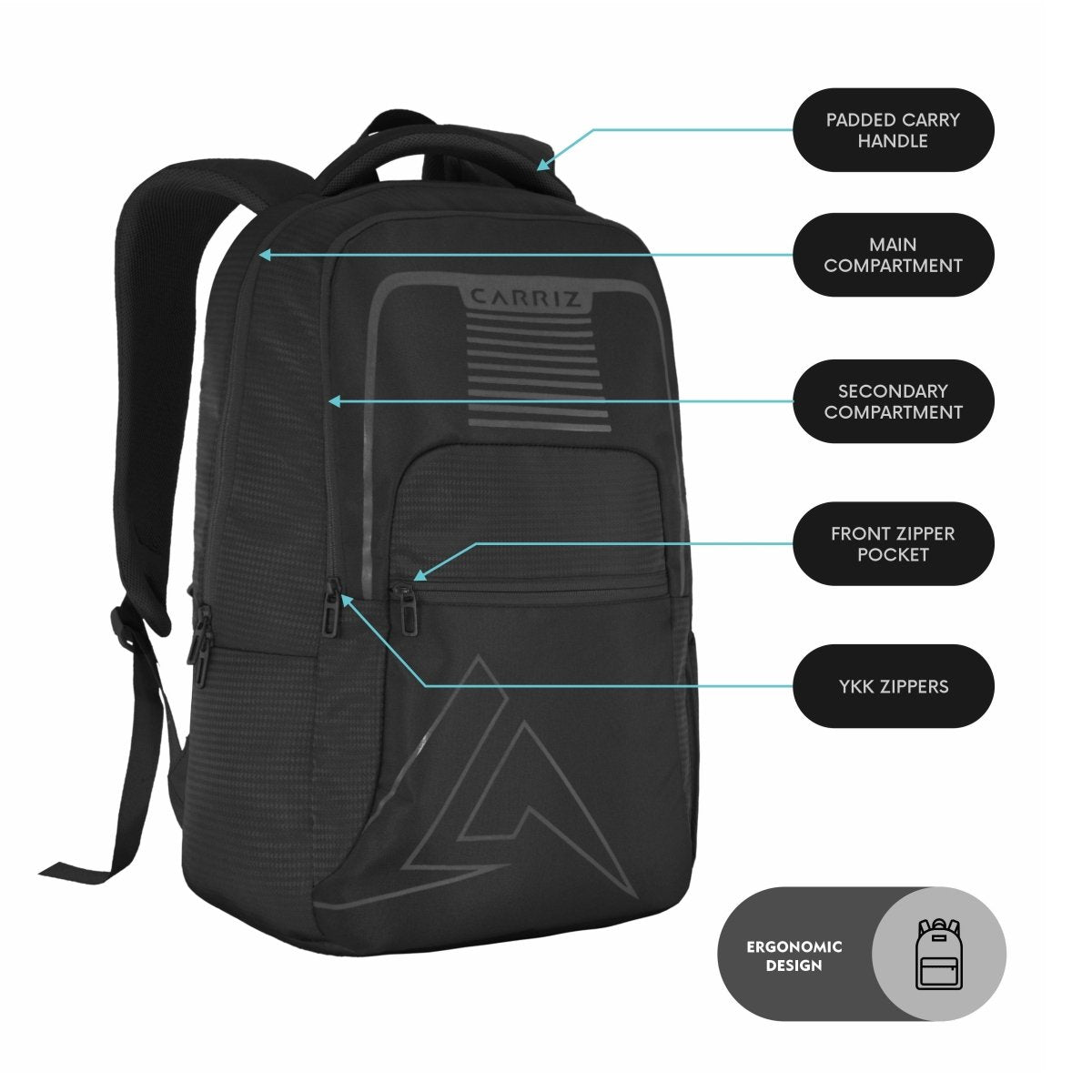 Carriz CPB03 25L Laptop Backpack - Black - TRAWOC