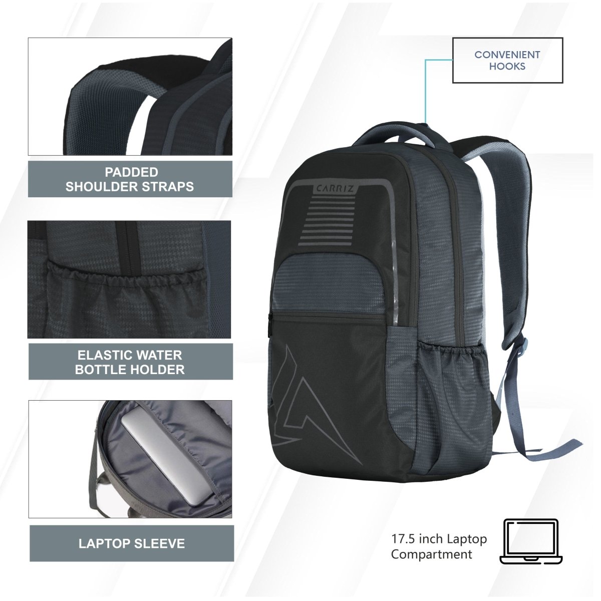 Carriz CPB03 25L Laptop Backpack - Grey - TRAWOC