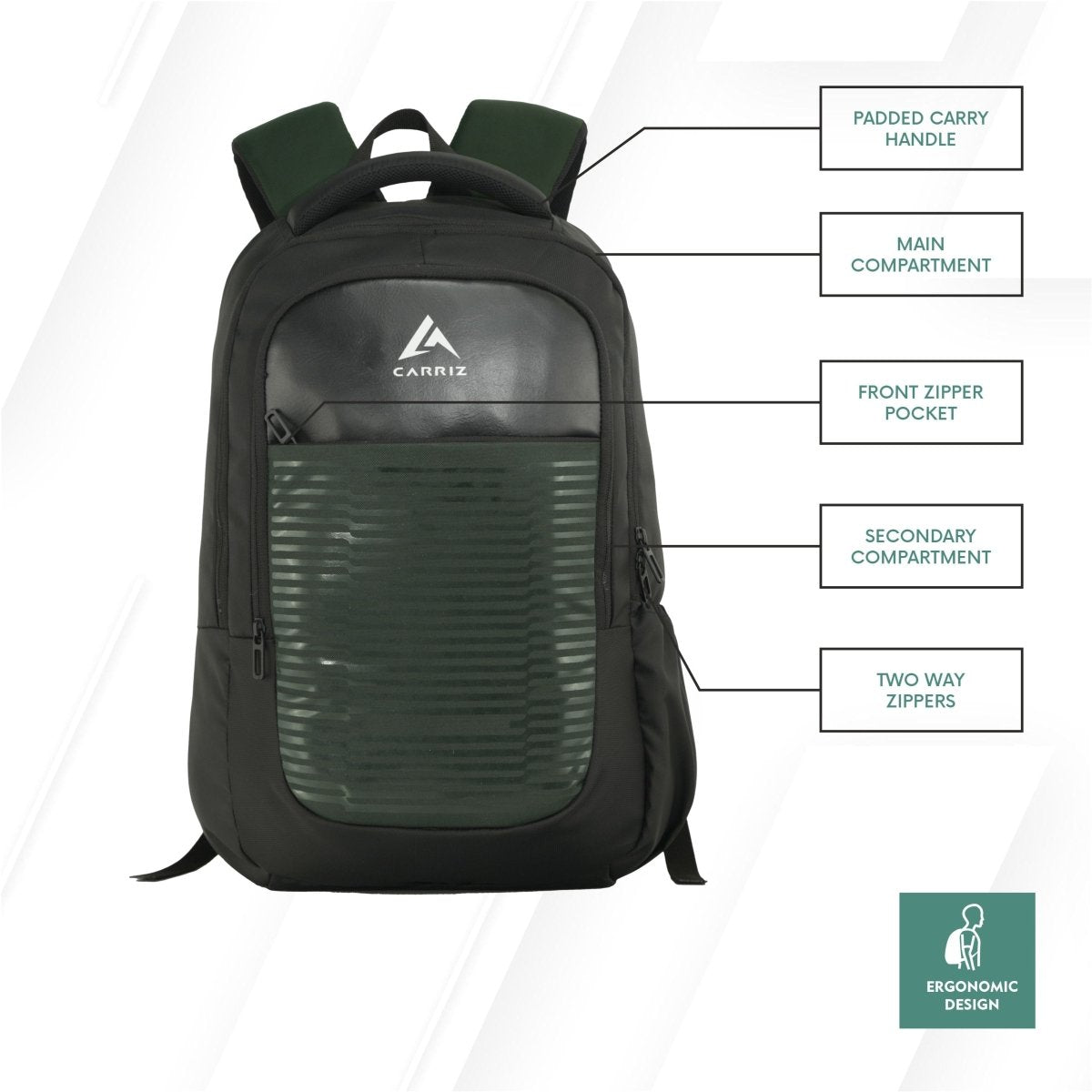 Carriz CPB06 25L Laptop Backpack - Green - TRAWOC