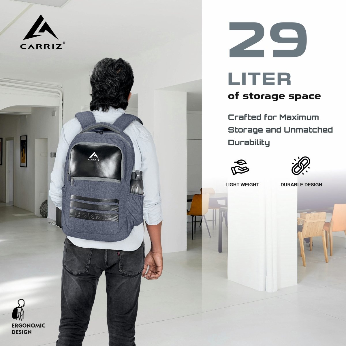 Carriz CPB07 29L Laptop Backpack - Ash Blue - TRAWOC