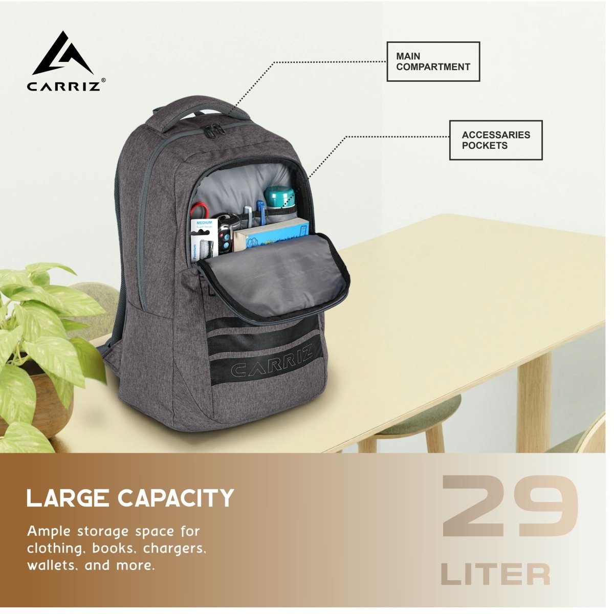 Carriz CPB07 29L Laptop Backpack - Brown - TRAWOC