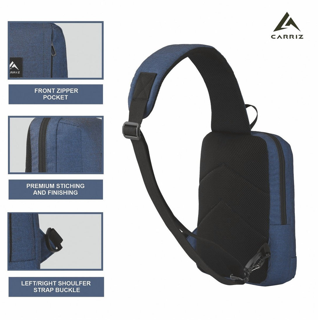 CARRIZ Outdoor Sling Bag | Crossbody & Shoulder Bag for Men | Water Resistant Travel & Hiking Daypack | 2 - Year Warranty (CRB02) - Dark blue (Clearance sale) - TRAWOC