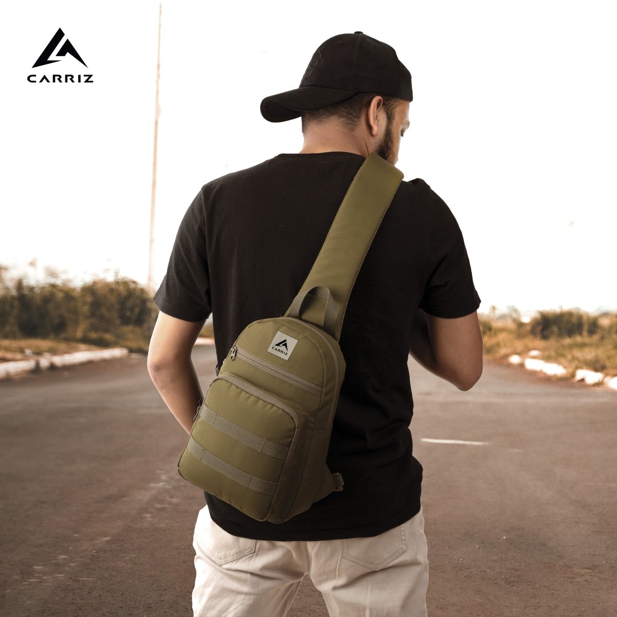 CARRIZ Sling Bag for Men & Women | Outdoor Crossbody & Shoulder Bag for Hiking, Cycling & Travel | Water Resistant | 2 - Year Warranty (CRB03) - OLIVEGREEN - TRAWOC