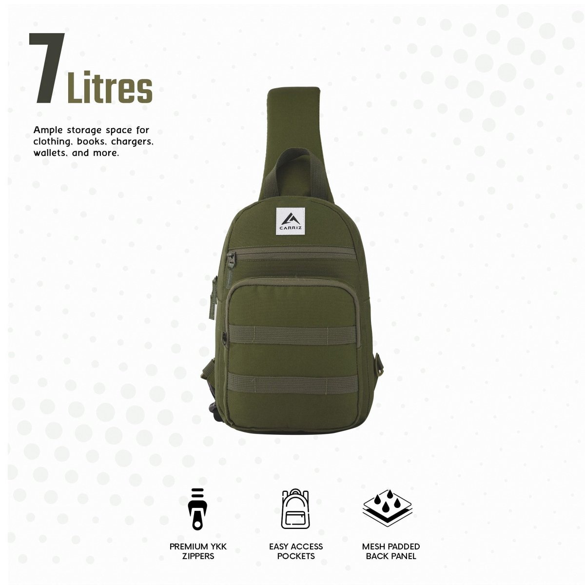 CARRIZ Sling Bag for Men & Women | Outdoor Crossbody & Shoulder Bag for Hiking, Cycling & Travel | Water Resistant | 2-Year Warranty (CRB03) - Olive Green