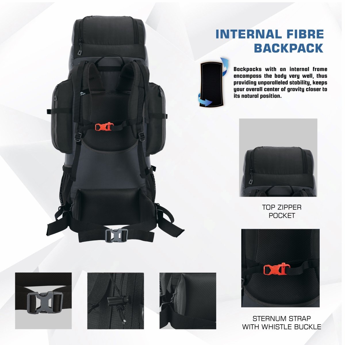 EXPEDITION 80L Rucksack with shoe compartment & Rain Cover - Black (Clearance Sale) - TRAWOC